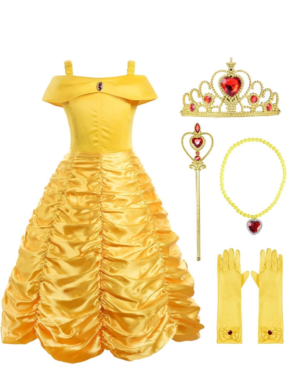 Girls' Yellow Princess Ball Gown Costume with Tiara & Accessories Size 7/8